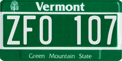 VT license plate ZFO107