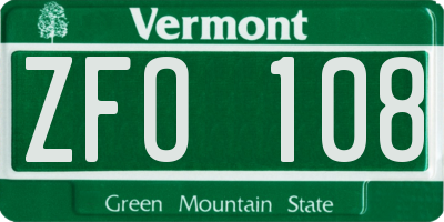 VT license plate ZFO108