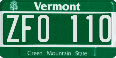 VT license plate ZFO110