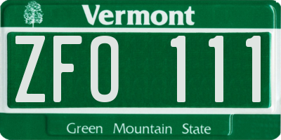 VT license plate ZFO111