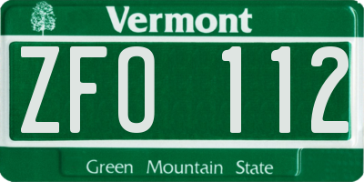 VT license plate ZFO112