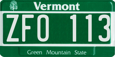 VT license plate ZFO113