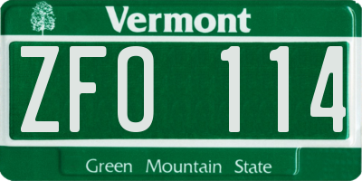 VT license plate ZFO114