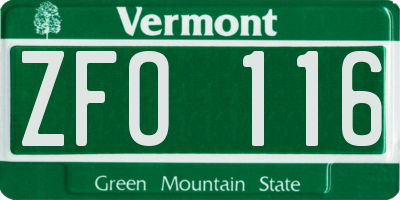VT license plate ZFO116