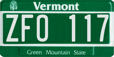 VT license plate ZFO117