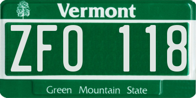 VT license plate ZFO118