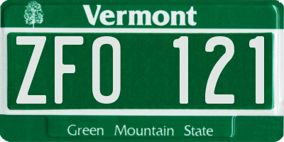 VT license plate ZFO121