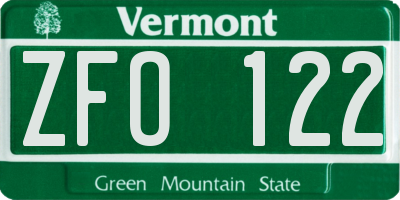 VT license plate ZFO122