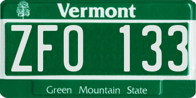 VT license plate ZFO133