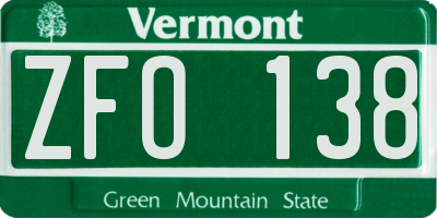 VT license plate ZFO138