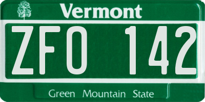 VT license plate ZFO142