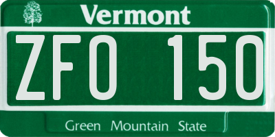 VT license plate ZFO150