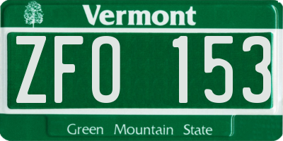 VT license plate ZFO153