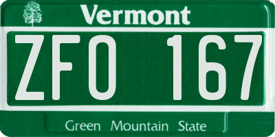 VT license plate ZFO167