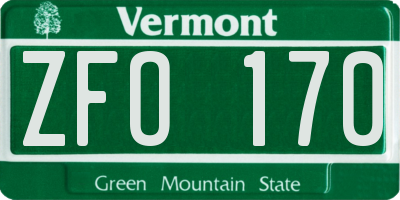 VT license plate ZFO170