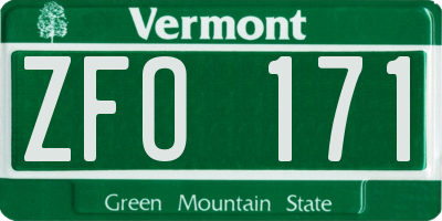 VT license plate ZFO171
