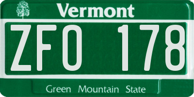 VT license plate ZFO178