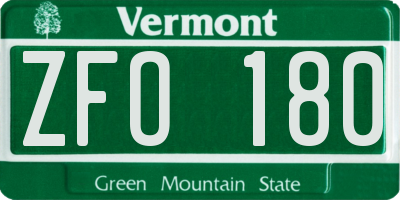 VT license plate ZFO180