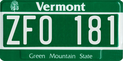 VT license plate ZFO181