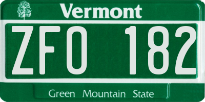VT license plate ZFO182
