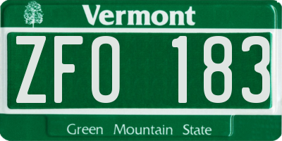 VT license plate ZFO183