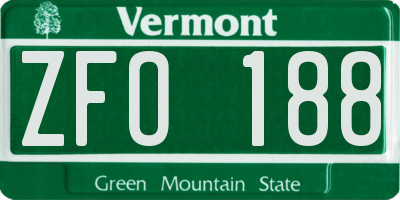 VT license plate ZFO188