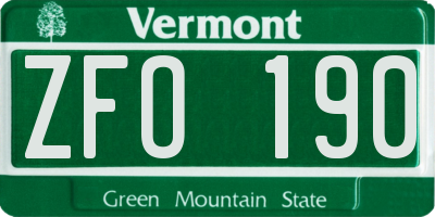 VT license plate ZFO190