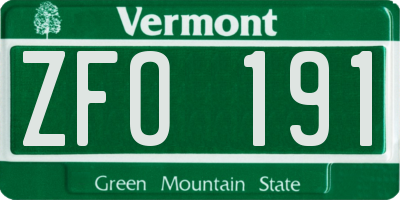 VT license plate ZFO191