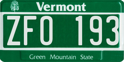 VT license plate ZFO193