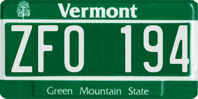 VT license plate ZFO194