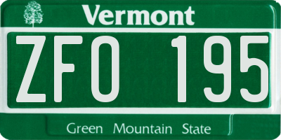VT license plate ZFO195