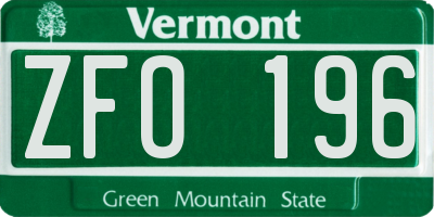 VT license plate ZFO196