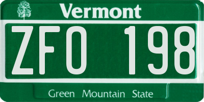 VT license plate ZFO198