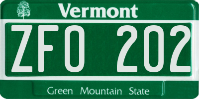 VT license plate ZFO202