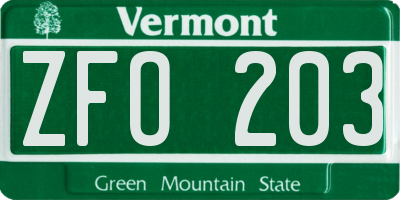 VT license plate ZFO203