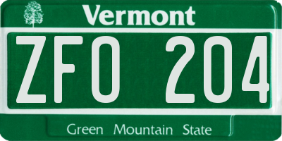 VT license plate ZFO204