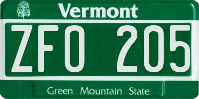 VT license plate ZFO205