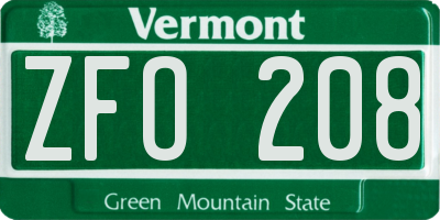 VT license plate ZFO208