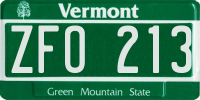 VT license plate ZFO213