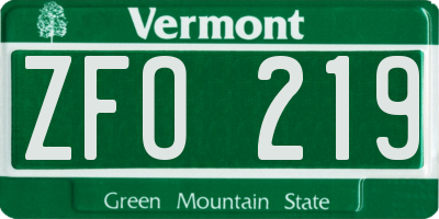 VT license plate ZFO219