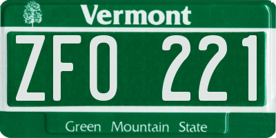 VT license plate ZFO221