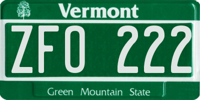 VT license plate ZFO222