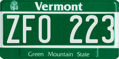 VT license plate ZFO223