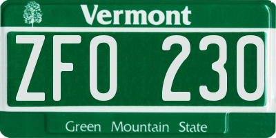 VT license plate ZFO230