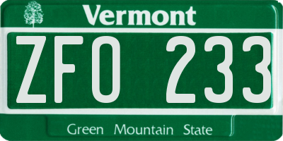 VT license plate ZFO233