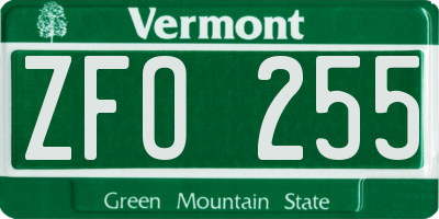 VT license plate ZFO255