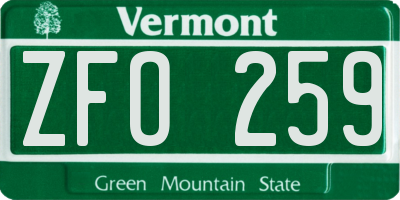 VT license plate ZFO259