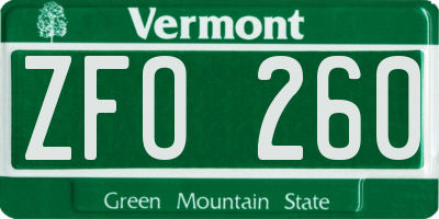 VT license plate ZFO260