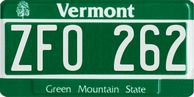 VT license plate ZFO262