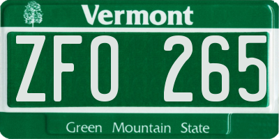 VT license plate ZFO265